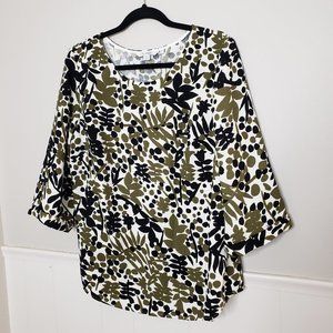 BODEN Green Black Floral Rachel Blouse